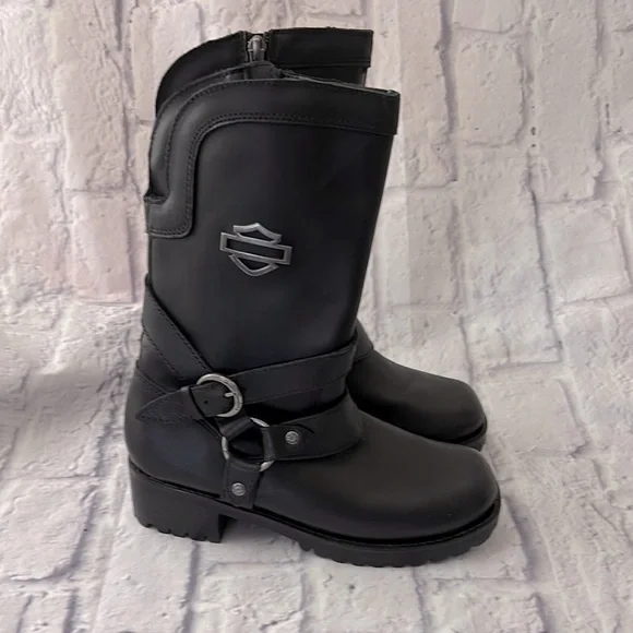 🔵 “NWOT” HARLEY-DAVIDSON Black Leather Motorcycle Boots - Picture 6 of 13